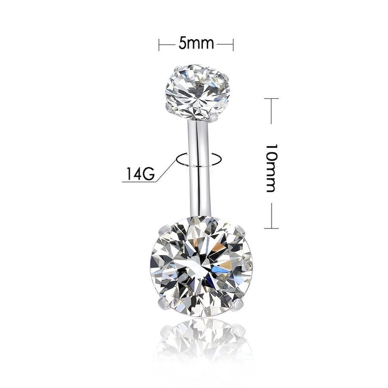 HQLA 14G Belly Button Rings Surgical Stainless Steel Round Cubic Zirconia Navel Barbell Stud Body Piercing (3Pcs(Clear+AB+Black Colorful)) - Image 2